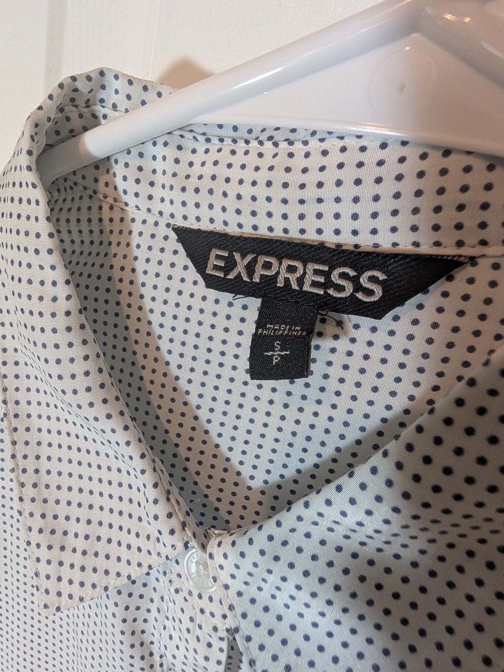 Express White Button-Down Shirt with Navy Micro Dots